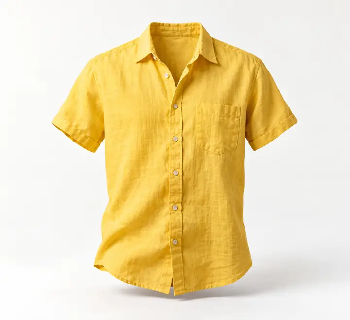Camisa amarela isolada sobre um fundo claro de estúdio